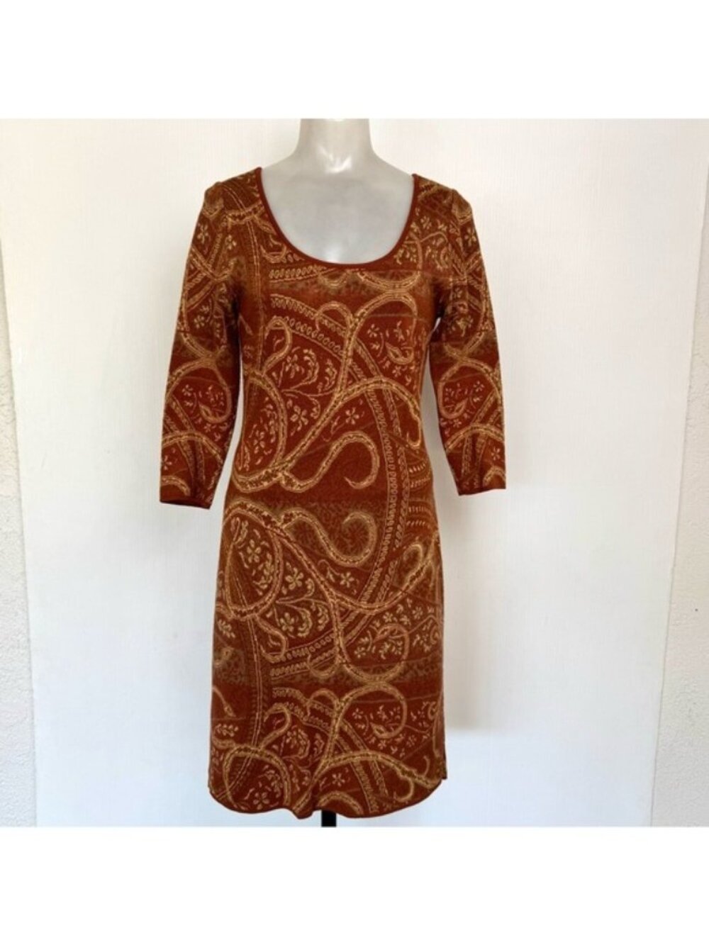 Peruvian Connection 100% Pima Cotton Sweater Dress knitt Paisley Xsmall